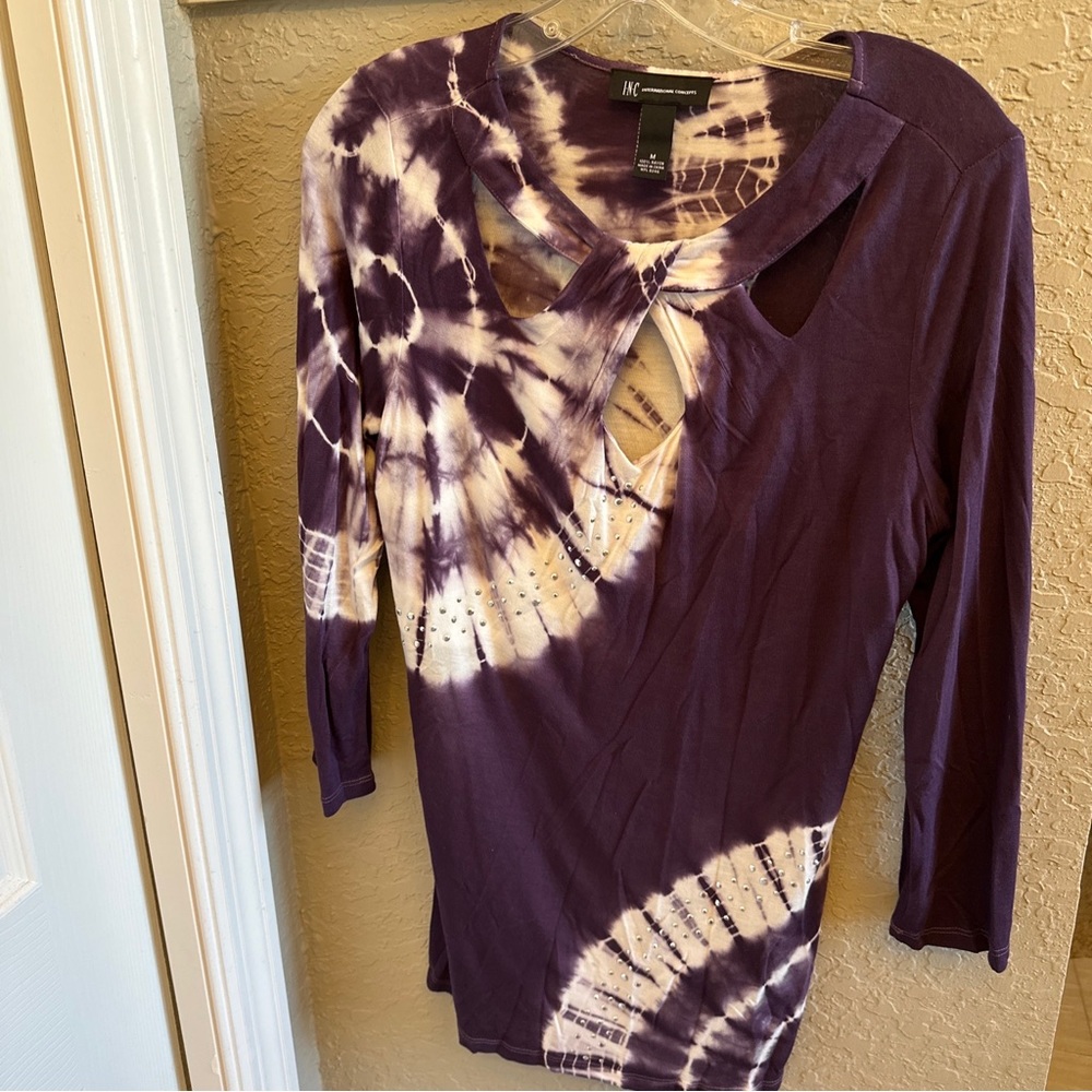 I.N.C. Ladies Purple Cotton Tie Die Top Size Medium